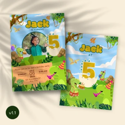 Kids Birthday Invite 5yo Cute Dinosaur Theme v1.1