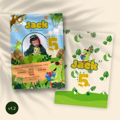 Kids Birthday Invite 5yo Cute Dinosaur Theme v1.2