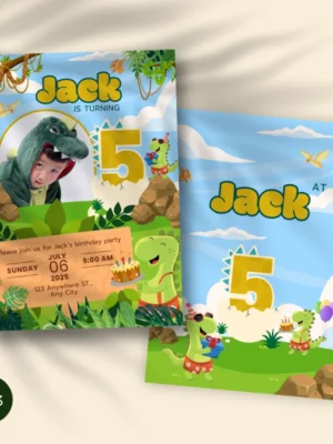 Kids Birthday Invite 5yo Cute Dinosaur Theme v1.3