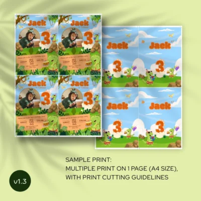 Kids Birthday Invite 3yo Cute Dinosaur Theme v1.3