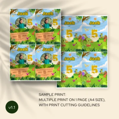 Canva Template Kids Birthday Invite 5yo Cute Dinosaur Theme v1.1