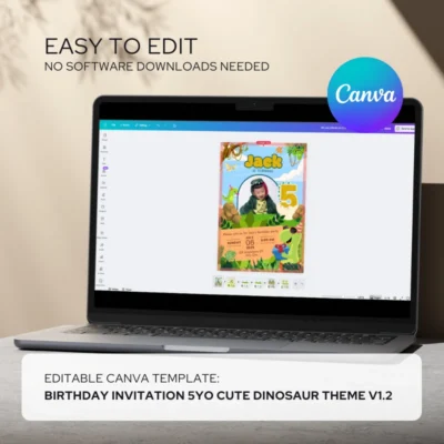 Kids Birthday Invite 5yo Cute Dinosaur Theme v1.2