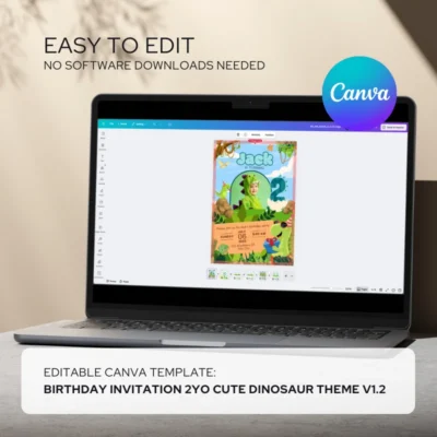 Kids Birthday Invite 2yo Cute Dinosaur Theme v1.1