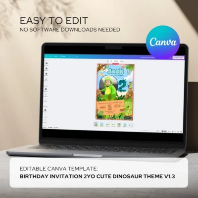 Kids Birthday Invite 2yo Cute Dinosaur Theme v1.3
