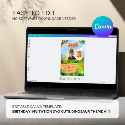Kids Birthday Invite 3yo Cute Dinosaur Theme v1.1