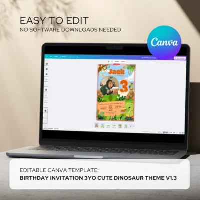 Kids Birthday Invite 3yo Cute Dinosaur Theme v1.3