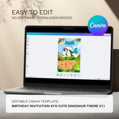 Kids Birthday Invite 4yo Cute Dinosaur Theme v1.1
