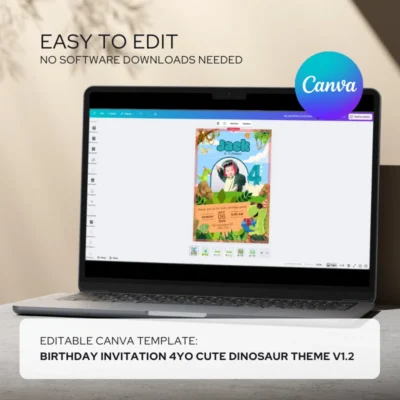Kids Birthday Invite 4yo Cute Dinosaur Theme v1.2