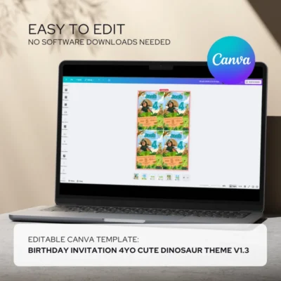Kids Birthday Invite 4yo Cute Dinosaur Theme v1.3