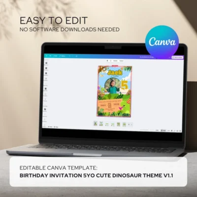 Kids Birthday Invite 5yo Cute Dinosaur Theme v1.1