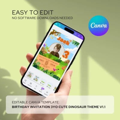 Kids Birthday Invite 3yo Cute Dinosaur Theme v1.1