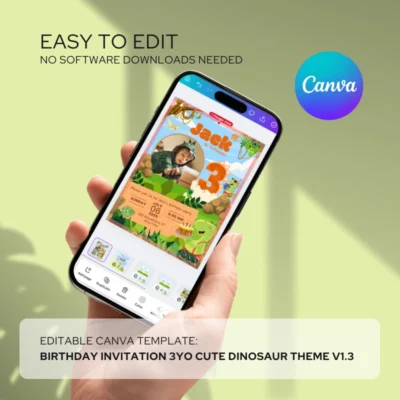 Kids Birthday Invite 3yo Cute Dinosaur Theme v1.3