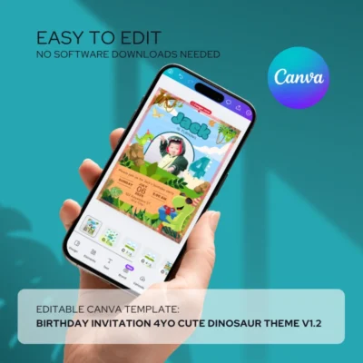 Kids Birthday Invite 4yo Cute Dinosaur Theme v1.2