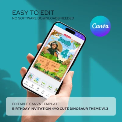 Kids Birthday Invite 4yo Cute Dinosaur Theme v1.3