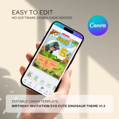 Kids Birthday Invite 5yo Cute Dinosaur Theme v1.3