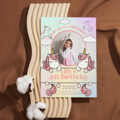 Kids Birthday Invite Unicorn Theme v2.0