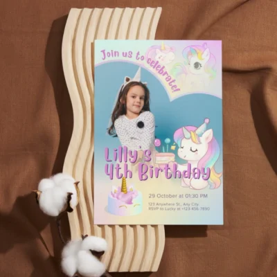 Kids Birthday Invite Unicorn Theme v4.0