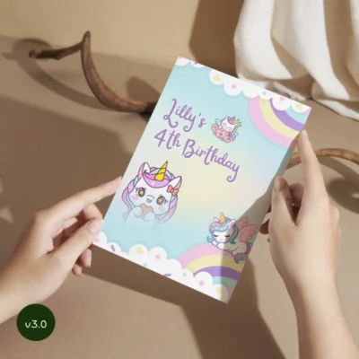 Kids Birthday Invite Unicorn Theme v3.0