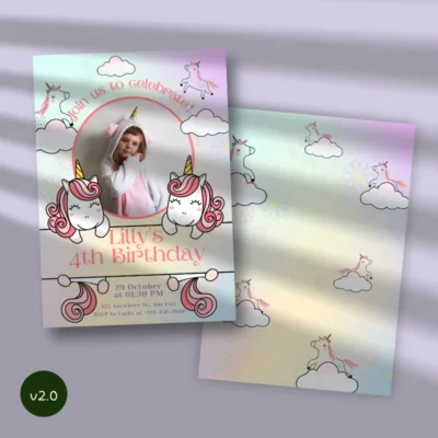 Kids Birthday Invite Unicorn Theme v2.0