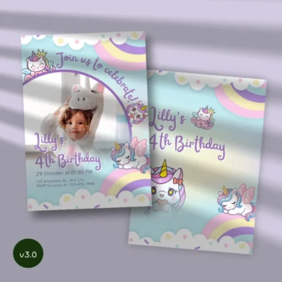 Kids Birthday Invite Unicorn Theme v3.0