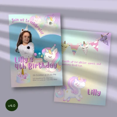 Kids Birthday Invite Unicorn Theme v4.0