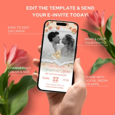 Save the Date Coastal Beach Wedding E-Invite v1.0