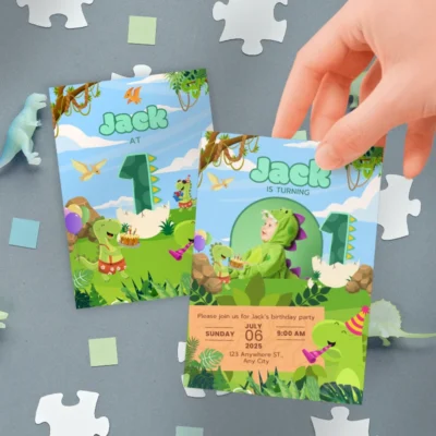 Birthday Invitation 1yo Cute Dinosaur Theme v1.1 - Image 2