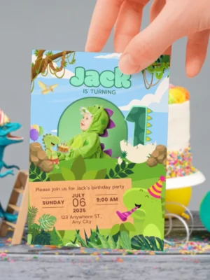 Kids Birthday Invite 1yo Cute Dinosaur Theme v1.1
