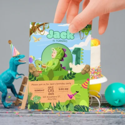 Kids Birthday Invite 1yo Cute Dinosaur Theme v1.1