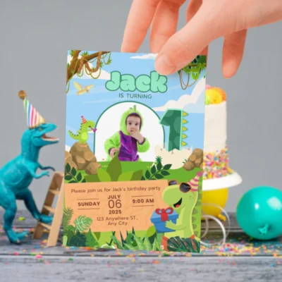 Kids Birthday Invite 1yo Cute Dinosaur Theme v1.2