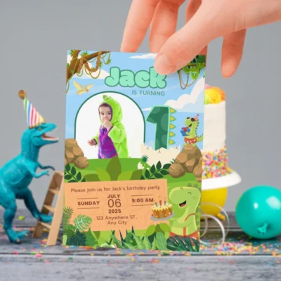 Kids Birthday Invite 1yo Cute Dinosaur Theme v1.3