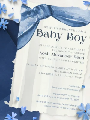 Baby Shower Invitation Blue Bow Theme v1.0