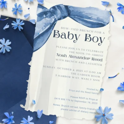 Baby Shower Invitation Blue Bow Theme v1.0