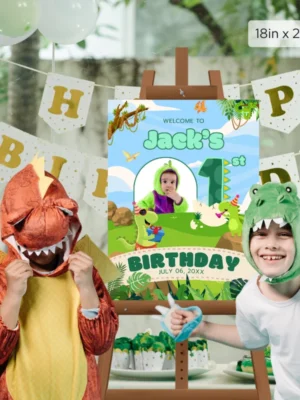 Birthday Welcome Sign 1yo Cute Dinosaur Theme v1.2