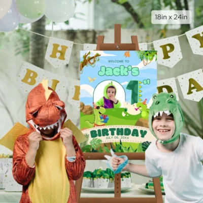 Birthday Welcome Sign 1yo Cute Dinosaur Theme v1.2