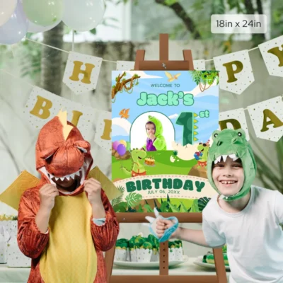 Birthday Welcome Sign 1yo Cute Dinosaur Theme v1.2