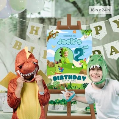 Birthday Welcome Sign 2yo Cute Dinosaur Theme v1.2