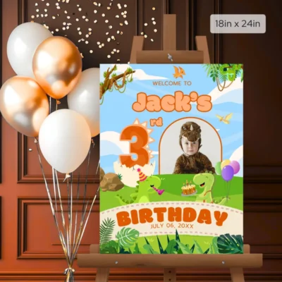 Birthday Welcome Sign 3yo Cute Dinosaur Theme v1.1