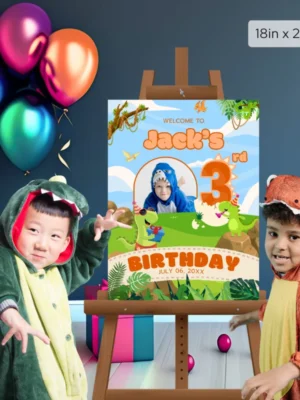 Birthday Welcome Sign 3yo Cute Dinosaur Theme v1.2