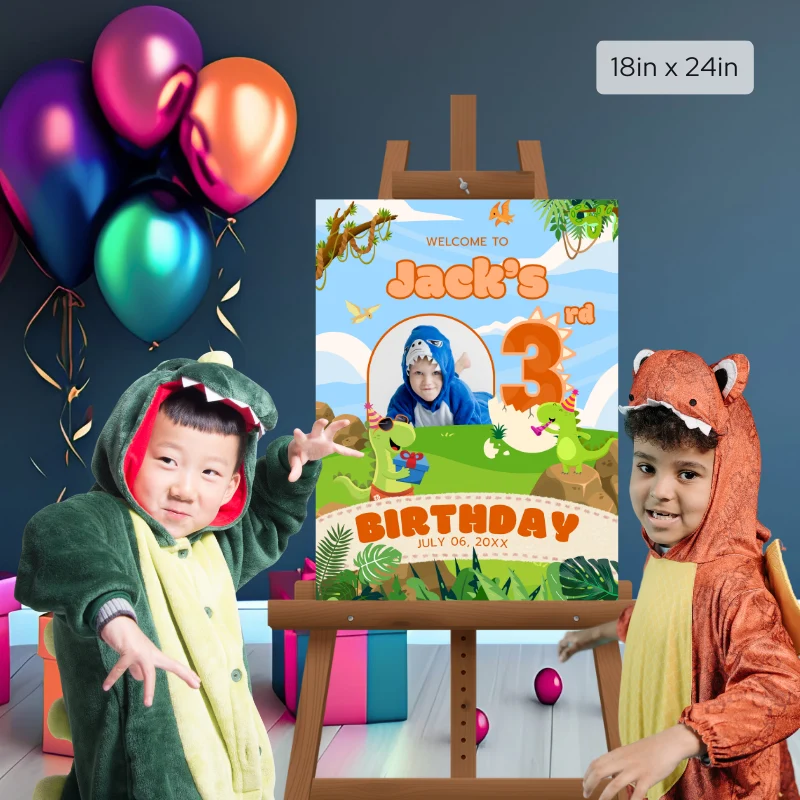 Birthday Welcome Sign 3yo Cute Dinosaur Theme v1.2