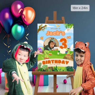 Birthday Welcome Sign 3yo Cute Dinosaur Theme v1.3