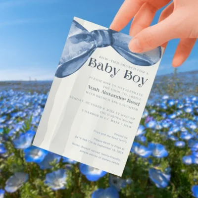 Baby Shower Invitation Blue Bow Theme v1.0