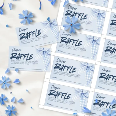 Baby Shower Raffle Template Blue Bow Theme v2.0