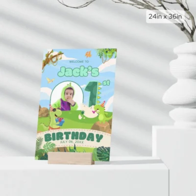 Birthday Welcome Sign 1yo Cute Dinosaur Theme v1.2