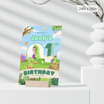 Birthday Welcome Sign 1yo Cute Dinosaur T