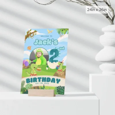 Birthday Welcome Sign 2yo Cute Dinosaur Theme v1.3