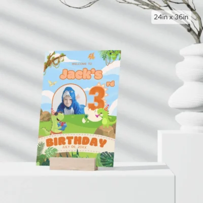 Birthday Welcome Sign 3yo Cute Dinosaur Theme v1.2