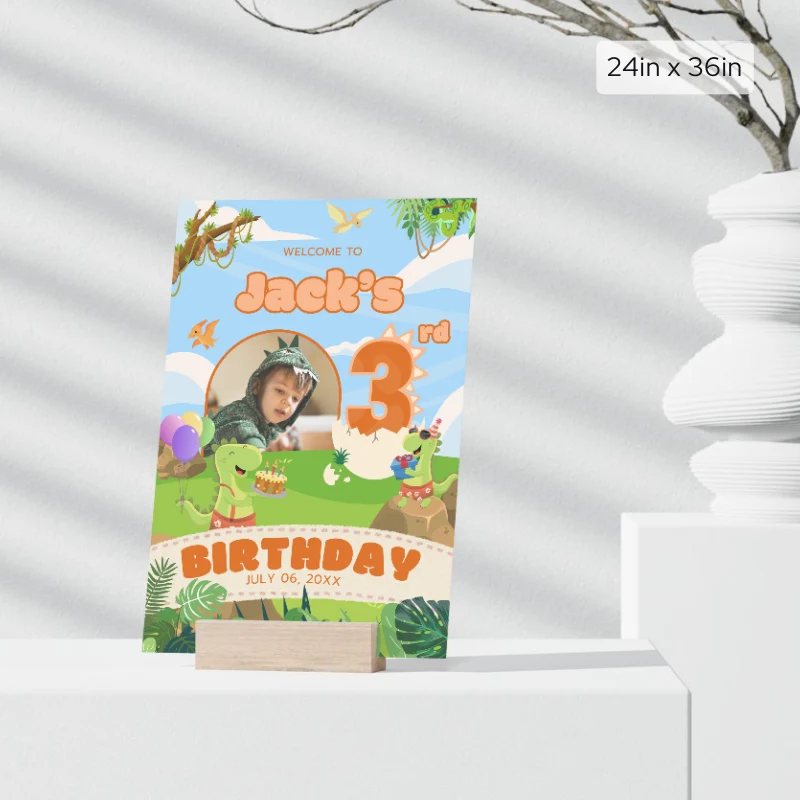 Birthday Welcome Sign 3yo Cute Dinosaur Theme v1.3