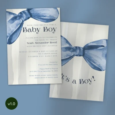 Baby Shower Invitation Blue Bow Theme v1.0