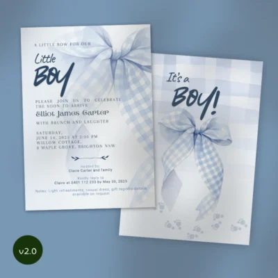 Baby Shower Invitation Blue Bow Theme v2.0